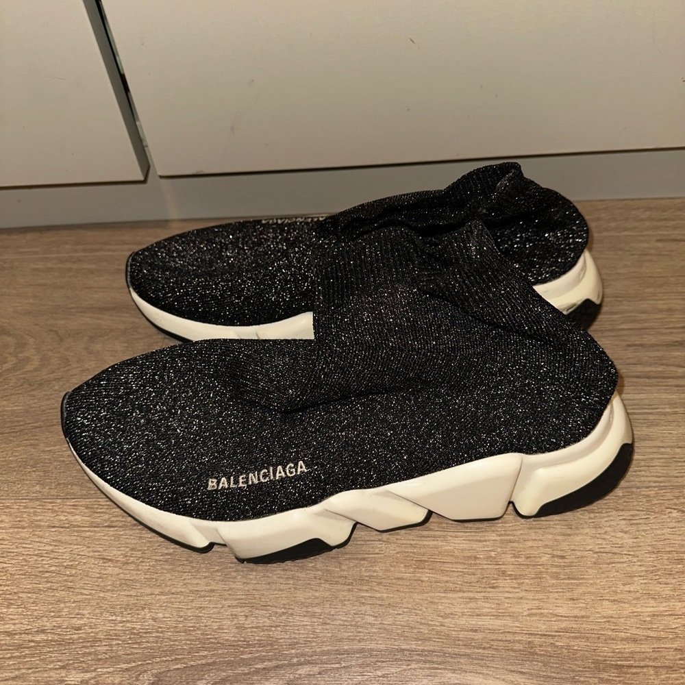 Balenciaga Speed Trainer Sock Sparkly Black Lurex Knit size 10 - Picture 2 of 8